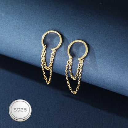 Reffeer Solid 925 Sterling Silver Minimalist Cuff Earrings Chain for Women Cartilage Wrap Earrings Helix Cuffs - color: B-18K Gold