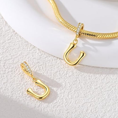 Hapour Gold Initial Letter Charms 925 Sterling Silver Alphabet Beads | 14K Gold Plated, A-Z Letter Charms, For Bracelets Necklace, Cubic Zirconia, DIY Dangle Pendant Beads, For Women Mom - color: Golden initial letter U
