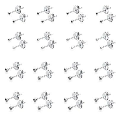 15 Pairs Surgical Steel Ball Stud Earrings Set | Fadeless, PVD Plating, Stainless Steel, Fadeless, Waterproof, High Polish, Hypoallergenic - color: Silver 16Pairs (2mm 3mm )