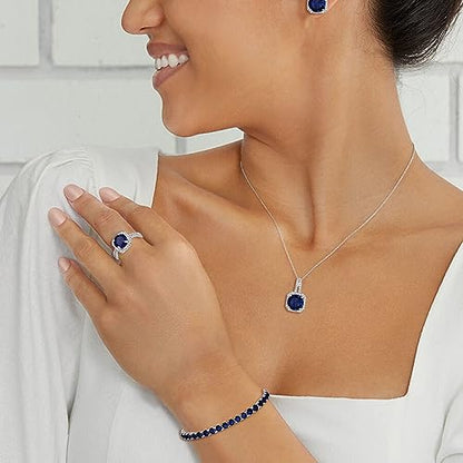 EVER FAITH Wedding Jewelry Set for Bride Bridesmaid, Glamour Teardrop Cubic Zirconia Pendant Necklace Earrings Tennis Bracelet Open Ring Sets for Birthday/Valentine's Day/Mother's Day/Christmas - color: B_Sapphire Blue
