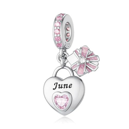 925 Sterling Silver Birthstone Charms Fit for Bracelet and Necklace Happy Birthday Charm Mother's Day Jewelry Gift for Women - color: 6-June