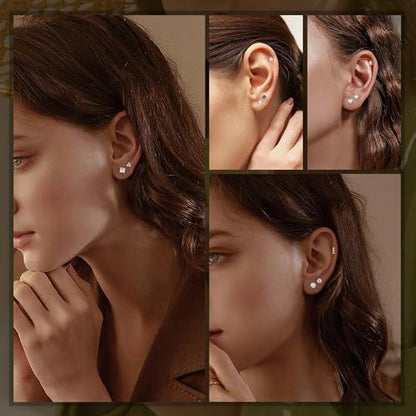18Pairs 18G Titanium Stainless Steel Stud Earrings Set for Women Men Hypoallergenic Flat Back Cartilage Earring CZ Moon Star Heart Ball Helix Tragus Lobe Stud 6MM 8MM - color: Sliver