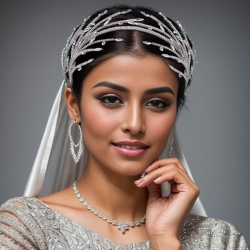 JHOO Wedding Rhinestone Hair Accessories Bridal Headband Silver Unique Shape Hairband Suitable for Women and Brides Crystal Headwear