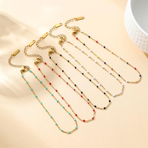 Dainty Ankle Bracelets for Women 18K Gold Plated Beaded Anklet Chain Simple Tiny Beads Anklet Waterproof Minimalist Summer Beach Foot Jewelry Gifts - color: White Beads-Gold