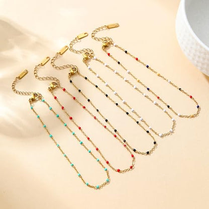 Dainty Ankle Bracelets for Women 18K Gold Plated Beaded Anklet Chain Simple Tiny Beads Anklet Waterproof Minimalist Summer Beach Foot Jewelry Gifts - color: White Beads-Gold