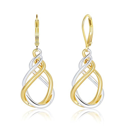 Two Tone Twisted Drop Earrings for Women Gold and Silver Dangle Earrings | Hypoallergenic Mixed Metal Earrings 14K Gold and Silver Plated Dangly Leverback Earrings Trendy Jewelry Gifts - color: Two Tone
