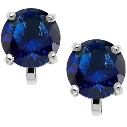 Mariell Cubic Zirconia Crystal Wedding Clip On Stud Earrings for Women, 2 Carat CZ Jewelry For Brides - color: Sapphire