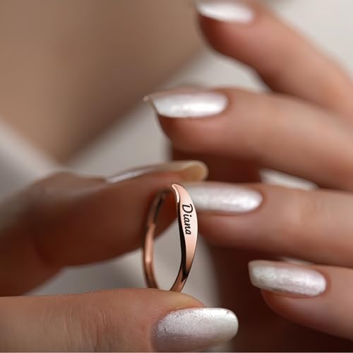 Custom Ring for Women 925 Sterling Silver Name Rings Personalized Initial Ring Engraved Stackable Letter Ring Christmas Birthday Gifts For Mom Grandma Sisters Girlfriend - color: Style 2-Rose Gold
