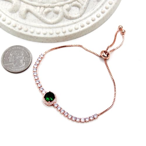 Sparkling CZ Tennis Bracelets for Women, Birthstone Slider Bolo Bracelets Trendy Birthday Valentine's Day Jewelry for Women Lady - color: Green