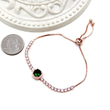 Sparkling CZ Tennis Bracelets for Women, Birthstone Slider Bolo Bracelets Trendy Birthday Valentine's Day Jewelry for Women Lady - color: Green