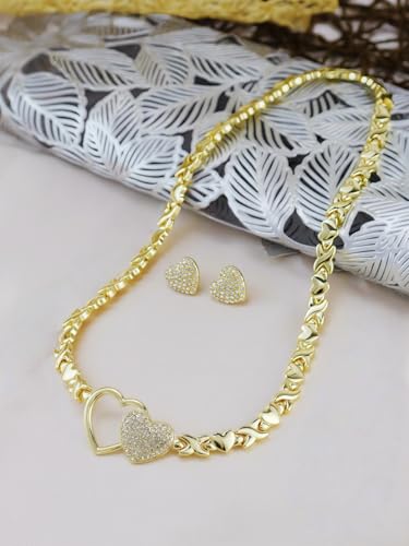 Women's Gold wedding Jewelry Set Tricolor Hugs Kisses Heart necklace set - color: 1 Heart Whith