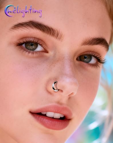 Melighting 20G Twist Nose Ring Hoop Stainless Steel 316L Piercing Jewelry | 7/8 mm Nose Piercing Jewelry, Cute Hinged Segment Clicker Lobe Helix Daith Cartilage Earring for Women - color: Steel WB, size: 20g8mm
