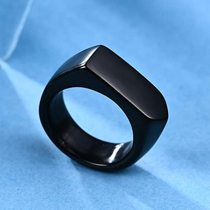 MYNENEY Stainless Steel Square Shape Signet for Men Statement Ring - color: Arrow Black