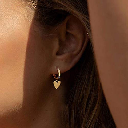 Heart Dangle Hoop Earrings for Women | 14K Gold Plated Love Heart Huggie Earrings, Hypoallergenic Dainty Jewelry Gift for Women - style: G- Loving Heart