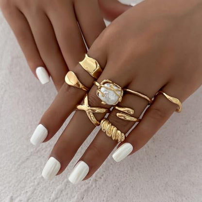 Chunky Gold Rings for Women Rhinestone Stackable Knuckle Ring Set Open Adjustable Statement Ring Set Dainty Crown Cross Midi Rings Fashion Jewelry Gift for Women - color: Gold2