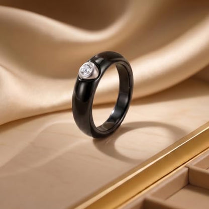 Women's Ceramic Wedding Band & Engagement Ring, Black/White - color: Black&Silver