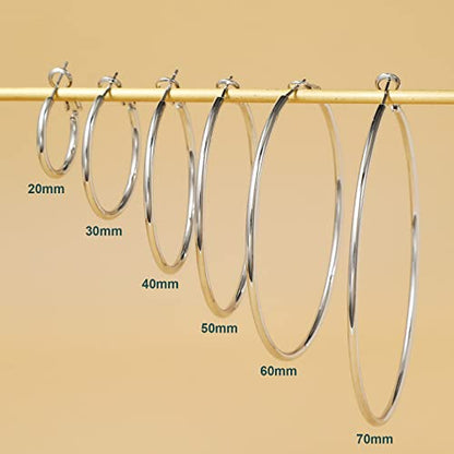 2mm Sterling Silver Big Hoop Earrings For Women - Large Hypoallergenic Circle Endless Thin Oversize Silver Hoops - color: Set,40mm/50mm/60mm,silver