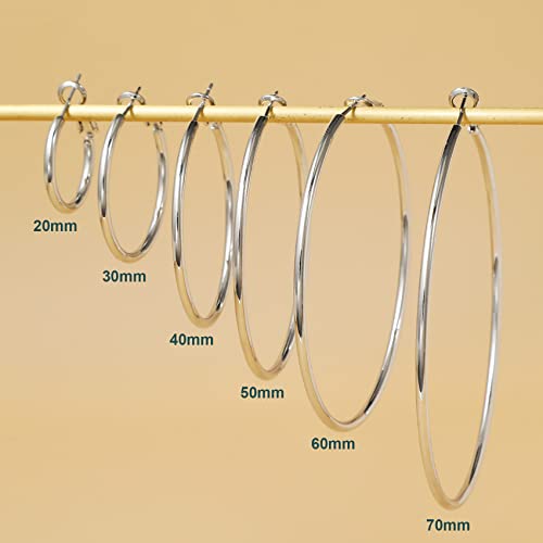 2mm Sterling Silver Big Hoop Earrings For Women - Large Hypoallergenic Circle Endless Thin Oversize Silver Hoops - color: Silver,40mm hoops