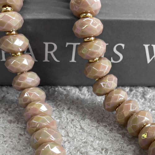 Colorful Chunky Acrylic Beaded Choker Necklaces for Women | Multicolor Faceted Beads, Sturdy Metal Chain, Adjustable Detachable, Lightweight, Summer Boho, Sparkly Statement Jewelry Gift - color: Light Brown
