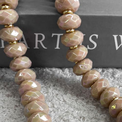 Colorful Chunky Acrylic Beaded Choker Necklaces for Women | Multicolor Faceted Beads, Sturdy Metal Chain, Adjustable Detachable, Lightweight, Summer Boho, Sparkly Statement Jewelry Gift - color: Light Brown