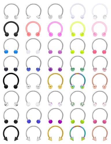 14G 16G 18G Septum Rings Piercing Jewelry 316L Stainless Surgical Steel Horseshoe Septum Nose Rings Snake Bite Lip Ring Daith Rook Earrings Smiley Piercing Jewelry for Women Men 8MM 10MM 12MM - color: 16G-8MM Mix Color