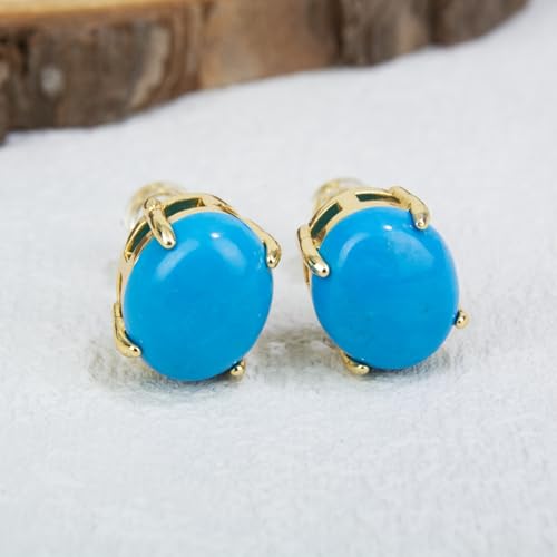 Turquoise Earrings, Natural Crystal Stud Earrings for Women, Dainty Minimalist 12mm Blue Gemstone Earrings Hypoallergenic Posts