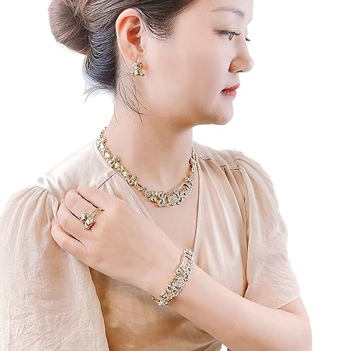 African Necklace Set Hugs and Kisses Gold Jewelry Sets For Women 18k Gold/Silver Filled LOVE Necklaces Jewelry Sets Wedding Jewelry Necklace Earrings Bracelet Ring Gifts - color: Gold