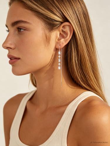 Silver Dangle Earrings Women Dangling Drop Bridesmaid Wedding Prom Jewelry - color: Silver square cz