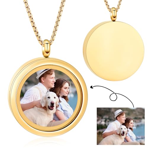 Oinsi Cremation Locket Necklace For Ashes Of Loved One Carry Photo Glass Memorial Urn Jewelry 316L Stainless Steel Keepsake Gifts - color: A-Gold