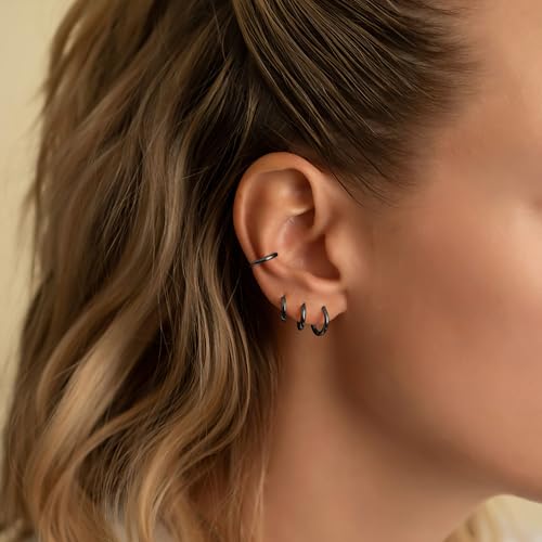 micuco Small Hoop Earrings for Women, Tiny Cartilage Hoop Earrings for Men | Helix Daith Tragus Ear Hugging Hoop Earrings Sleeper Hypoallergenic Earrings - style: B5: 6mm Black (1 Pairs)