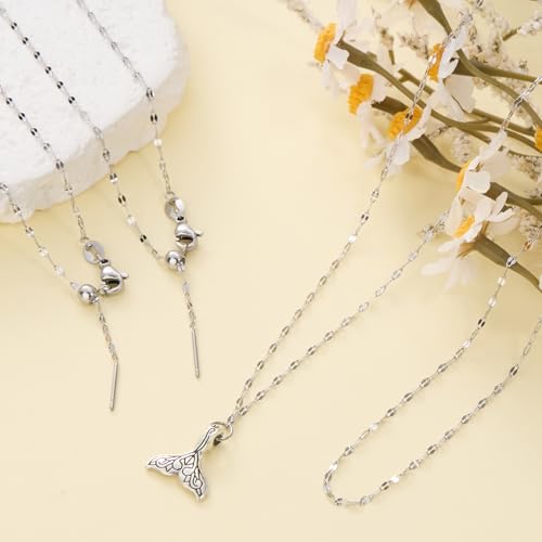 Crisjanggo Stainless Steel Dainty Lip Chain Adjustable Charm Necklace | 10 Pack Steel Necklace Bulk with Rubber Stopper for Jewelry Making 20 Inches - color: Silver Lip