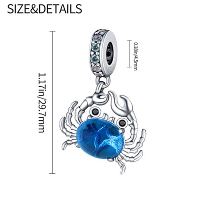 925 Silver Charm for Bracelets Animal Pet Insect Series Women Jewelry Gift - color: Blue crab