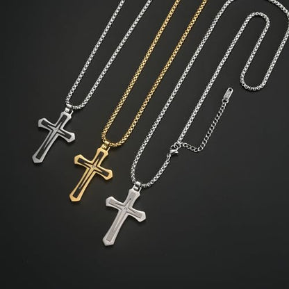 MOOSKI Cross Necklace for Men Stainless Steel Christ Jesus Jewelry 24"Chain | Religious christ Pendant ,Adjustable Rolo Chain,Gold Silver/Black Christian Jewelry Gift Women Men - color: Silver&White