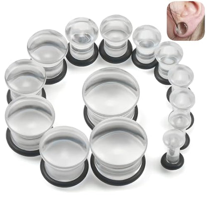 8G-12mm Acrylic Single Flare Gauges for Ears with Silicone O-Ring Opalite/Black/White/Clear Gauges Plugs and Tunnels Stretcher Expander Stretching Kit for Women Men - color: Clear 8G-12mm