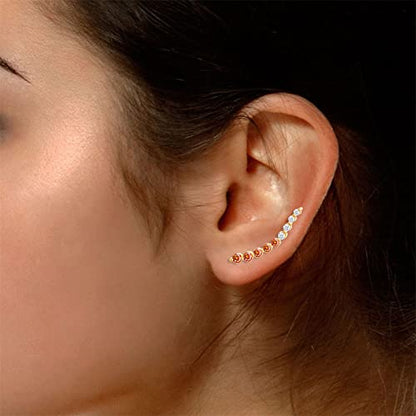 Floating Curved Bar One Piece Left Ear Crawler Earrings With Birthstone | White CZ In 14K Yellow Gold Over Sterling Silver - color: Simulated Citrine