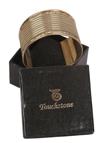 Touchstone Indian Bollywood Desire Brass Base Exotic Workmanship Free Size Cuff Bracelet in Antique Gold Or White Or Copper Tone for Women. - style: 1 D993 Light Gold