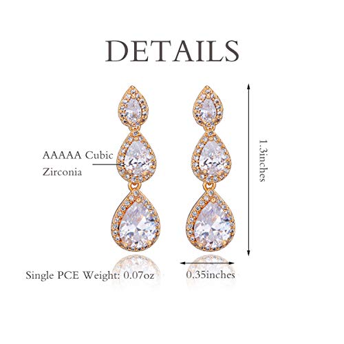 Women's Cubic Zirconia Bridal Earrings - Elegant Long Wedding Party Prom Earring for Bride Bridesmaids Crystal CZ Rhinestone Chandelier Statement Dangle Drop Earrings for Women - color: Gold