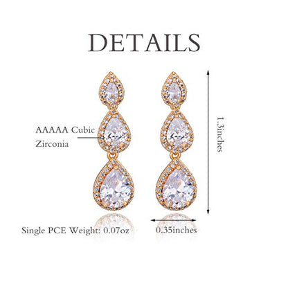Women's Cubic Zirconia Bridal Earrings - Elegant Long Wedding Party Prom Earring for Bride Bridesmaids Crystal CZ Rhinestone Chandelier Statement Dangle Drop Earrings for Women - color: Gold
