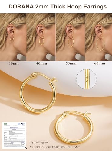 2mm Thin 14K Gold Plated Large S925 Sterling Silver Hoop Earrings for Women Hypoallergenic Big Hoop Non Tarnish Earrings Lightweight 20/30/40/50/60/70mm - color: Gold-20mm