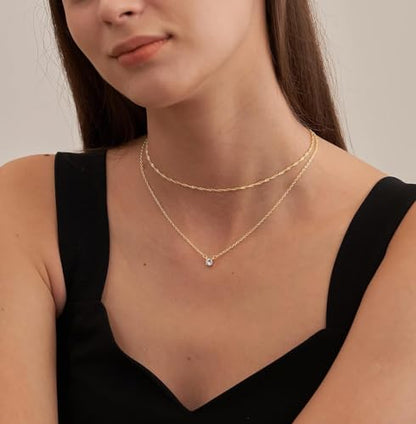 Tewiky Dainty 14k Gold Plated/Silver Cubic Zirconia Necklaces for Women | Simple CZ Jewelry Necklaces Trendy Gifts - color: Gold sterling silver layer CZ