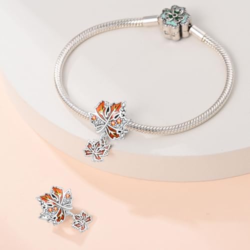 Pandach 925 Sterling Silver Charms for Bracelet&Necklace Dangle Pendant Bead with 5A Cubic Zirconia Stones,Jewelry Beads Gifts for Women - style: Maple Leaf Beads