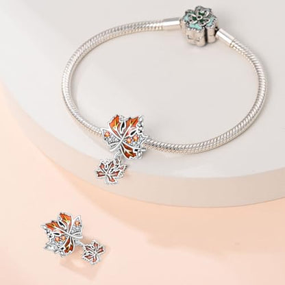 Pandach 925 Sterling Silver Charms for Bracelet&Necklace Dangle Pendant Bead with 5A Cubic Zirconia Stones,Jewelry Beads Gifts for Women - style: Maple Leaf Beads