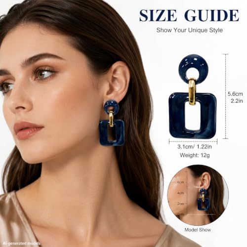 Retro Boho Hollow Square Earrings Lightweight Fashion Jewelry Casual Daily Wear Geometric Drop Earrings Party Acrylic Square Dangle Accessories - color: Blue