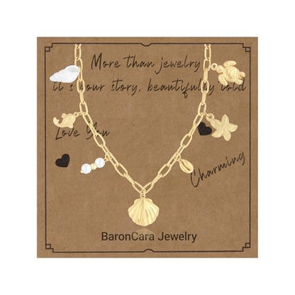 2 PCs Gold Plated Necklace Set for Women - Non Tarnish Jewelry Gift with Fashion Design - style: Charm 1