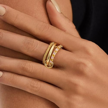 Cicy Bell Interlocking Ring for Women 18k Gold Plated CZ Stack Ring Set - color: Style F-Gold, size: 6