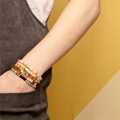 Sonateomber Tila Flat Beaded Stretch Bracelets for Women, Trendy Unique Colorful Square Beads Handmade Stack Bracelet Friendship Accessories Fashion Jewelry Gift - color: Light Pink