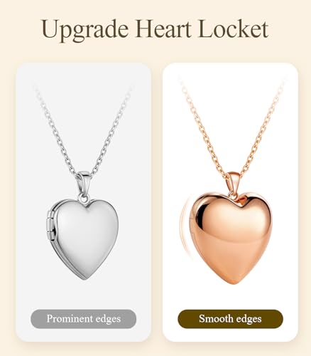 Heart Locket Necklace for Women - 16K Gold Silver Plated Photo Lockets Necklace that Hold 2 Pictures - Great Gift to Keepsake Full of Love and Remembrance, 16.8+2.2 Inch Extension Chain - color: Rose Gold