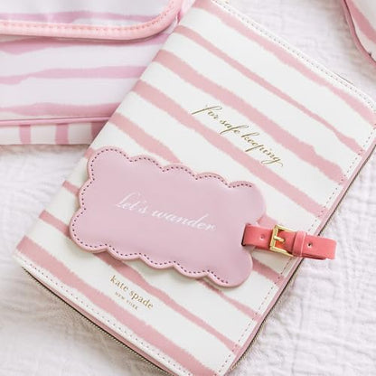 kate spade new york Travel Jewelry Folio, Goddess Stripe | 8.5" x 6" Organizer with Zippered Pockets, Tabs & Tracker Pocket, Pink Leatherette Case for Earrings, Necklaces, & Bracelets