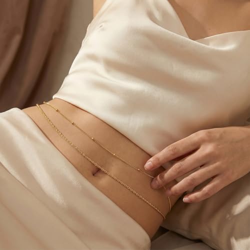 Waist Beads for Women Gold Waist Chain Double Layered Belly Link for Summer Beach Jewelry Adjustable Body Strap Outfits Premium Practical Present daily Vacation