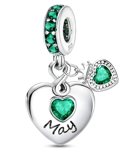BLUELUNE Birthstone Charms, 925 Sterling Silver Dangle Charm with 5A Cubic Zirconia for Bracelets or Necklaces, Birthday, Mother's Day Present for Women - color: May